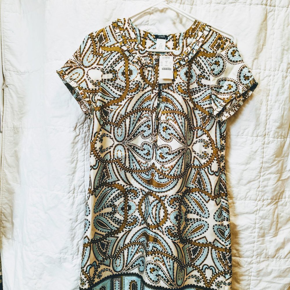 J Crew "vintage" silk blue and brown dress - Picture 2 of 13